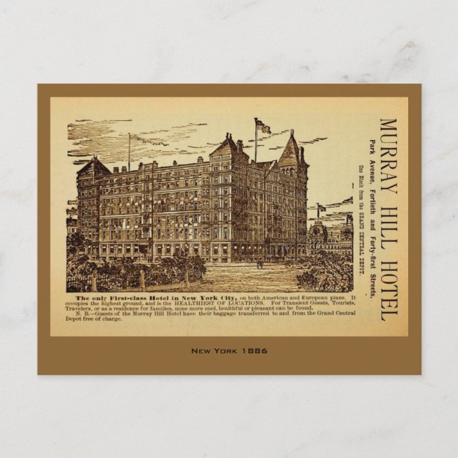 Postal Antique Murray Hill Hotel and New York City (Anverso)