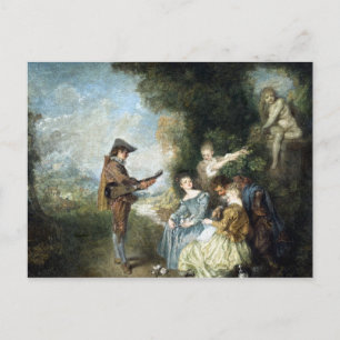 Postal Antoine Watteau La lección de amor