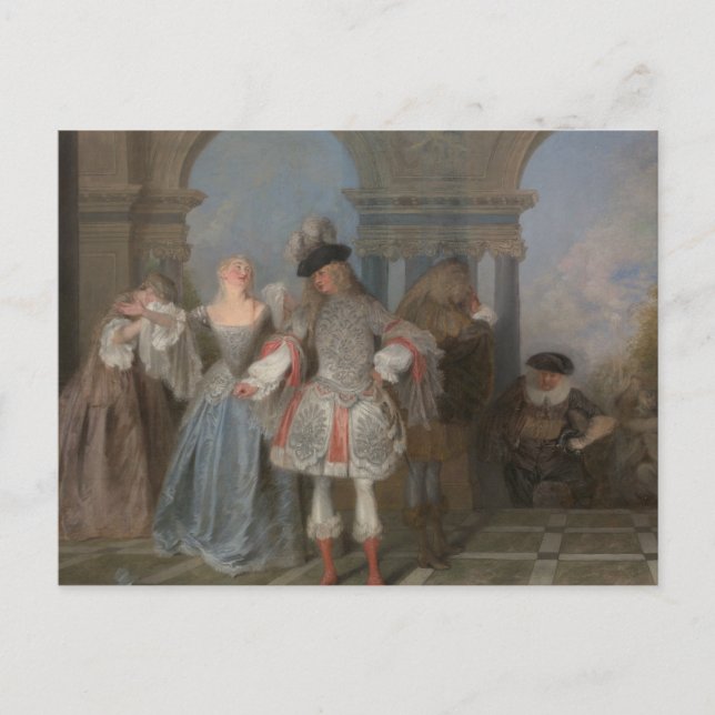 Postal Antoine Watteau - Los comediantes franceses (Anverso)