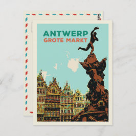 Postal Antwerp Grote Markt ilustracion Bélgica Postcard