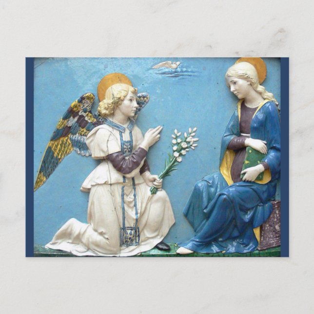 Postal Anunciación Ángel Virgin Mary Della Robbia Blue (Anverso)