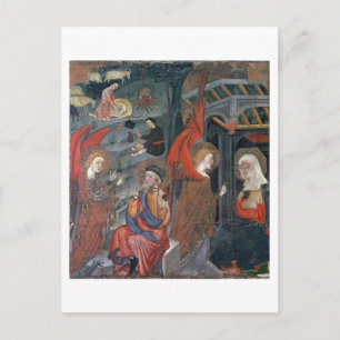 Postal Anunciación con pastores haciendo queso en t