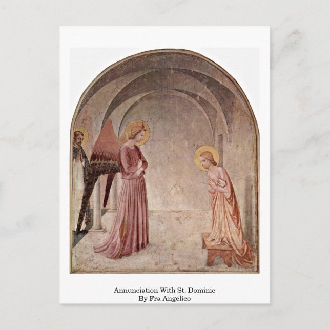 Postal Anunciación Con Santo Dominic Por Fra Angelico (Anverso)
