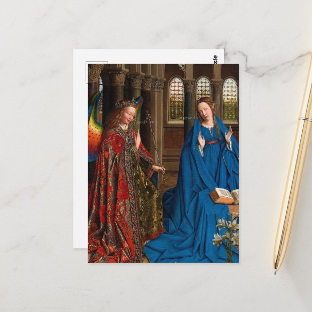 Postal Anunciación de Jan van Eyck (Anverso/Reverso In Situ)