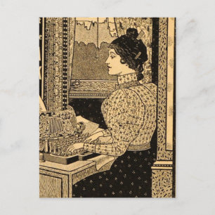 Postal Anuncio Antiguo de Máquina de Escribir Art Nouveau