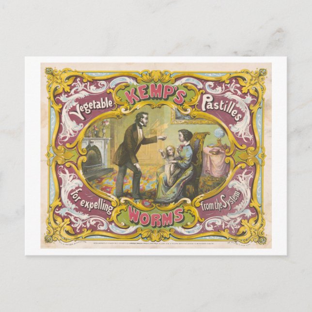 Postal Anuncio antiguo: Medicina patentada para lombrices (Anverso)