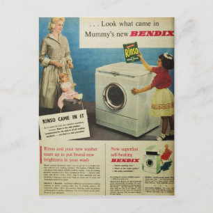 Postal Anuncio antiguo para detergente Rinso y máquina Be
