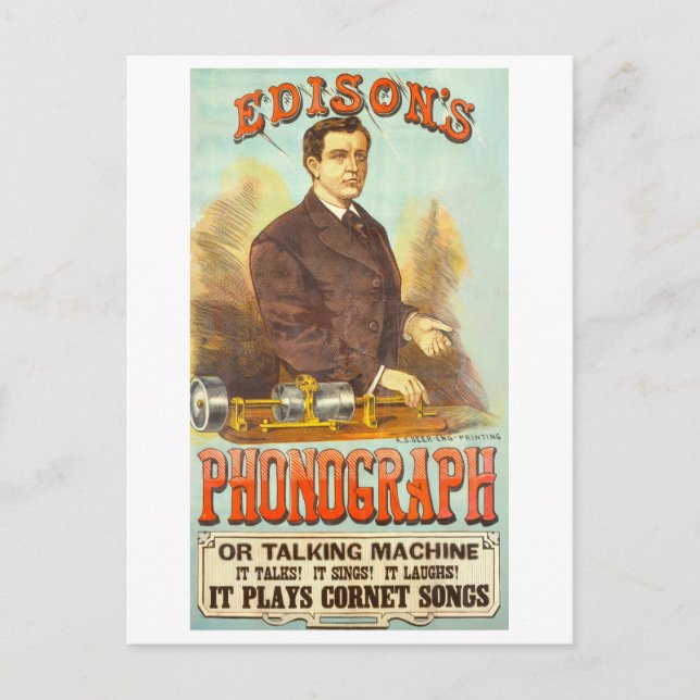 Postal Anuncio antiguo para el Fonógrafo de Edison (Anverso)