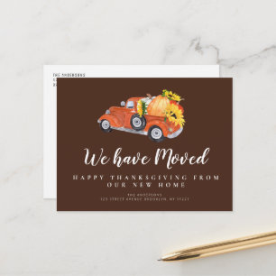Postal anuncio de acción de gracias de camión de otoño mu