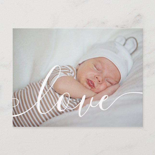 Postal Anuncio de amor con letra de tu foto de bebé (Anverso)