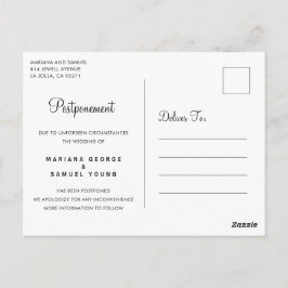 Postal Anuncio de aplazamiento de boda con guión simple