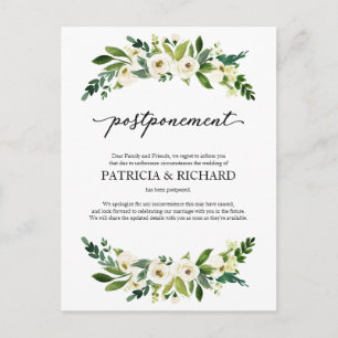 Postal Anuncio de aplazamiento de boda floral verde