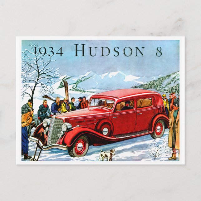 Postal Anuncio de automóvil antiguo Hudson 8 de 1934 (Anverso)