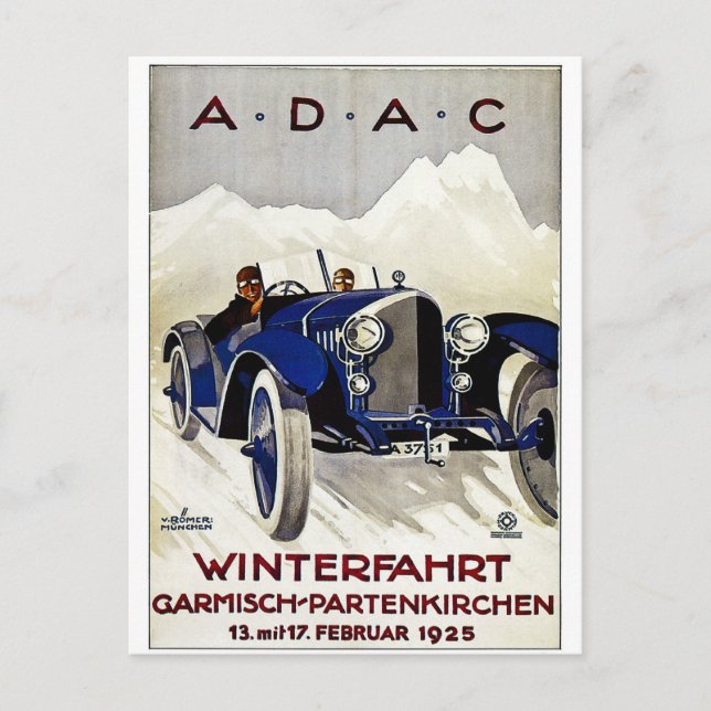 Postal Anuncio de automóviles de época de ADAC 1925 (Anverso)
