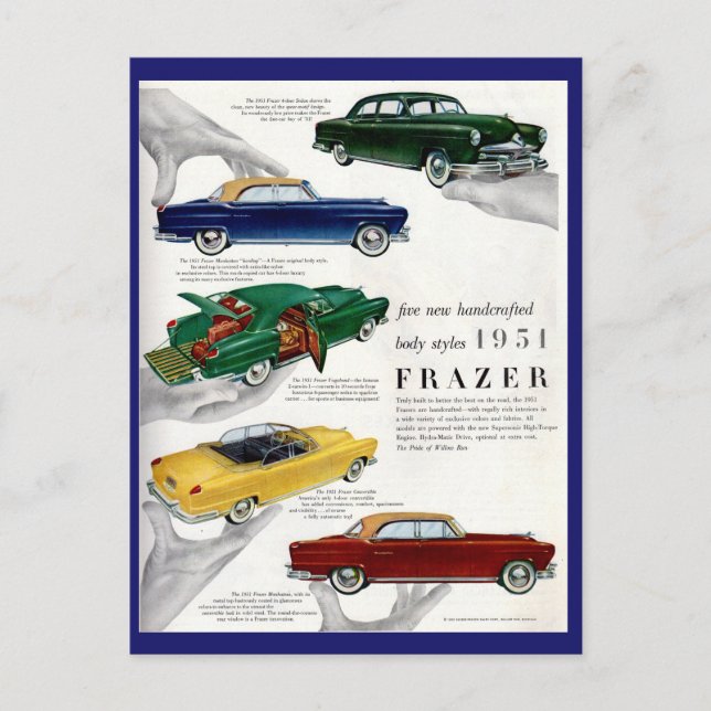 Postal Anuncio de automóviles de Frazer de 1951 (Anverso)