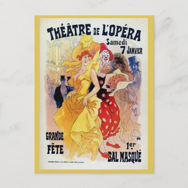 Postal Anuncio de baile de máscaras de la belle époque de (Anverso)