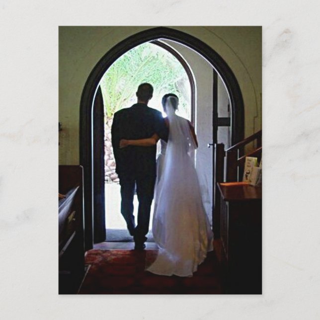 Postal Anuncio de Boda de Pareja Recién Casados en Iglesi (Anverso)