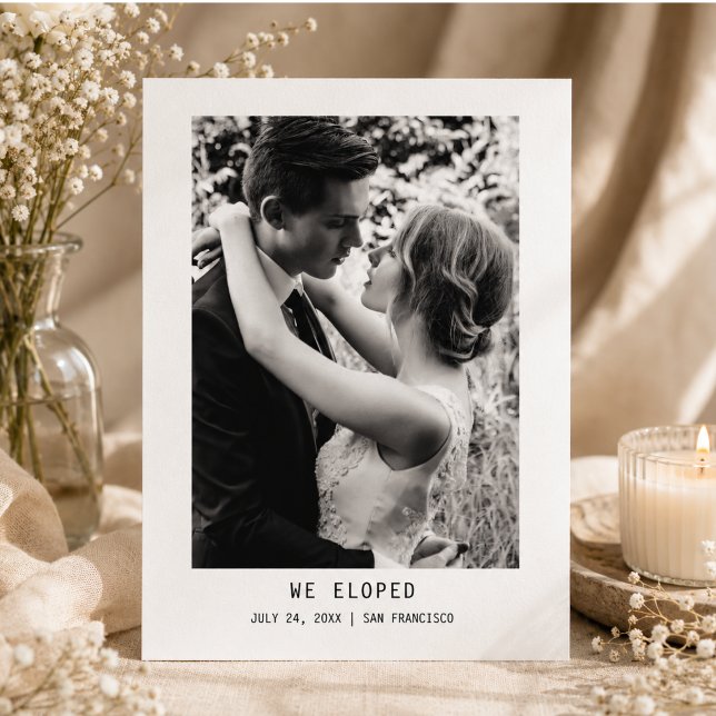 Postal Anuncio de Boda de Texto & Foto Simple y Elegante (Simple Elegant Text & Photo | Wedding Announcement Postcard)