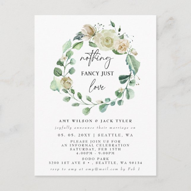 Postal Anuncio de Boda Nothing Fancy Just Love  (Anverso)