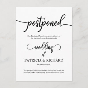 Postal Anuncio de Boda Pospuesta con Caligrafía Elegante