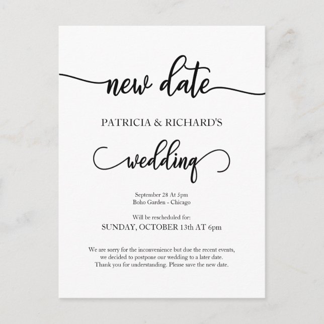 Postal Anuncio de boda pospuesta nueva fecha (Anverso)