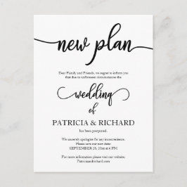 Postal Anuncio de boda pospuesta por nuevo plan