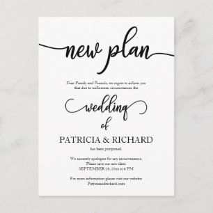 Postal Anuncio de boda pospuesta por nuevo plan