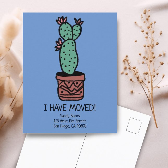 Postal Anuncio de cambio de dirección de nueva casa Cactu (New Home Address Moving Announcement Cactus Doodle Postcard
)