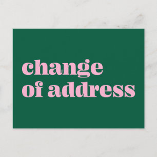 Postal Anuncio de cambio de dirección Simple Rosa Verde