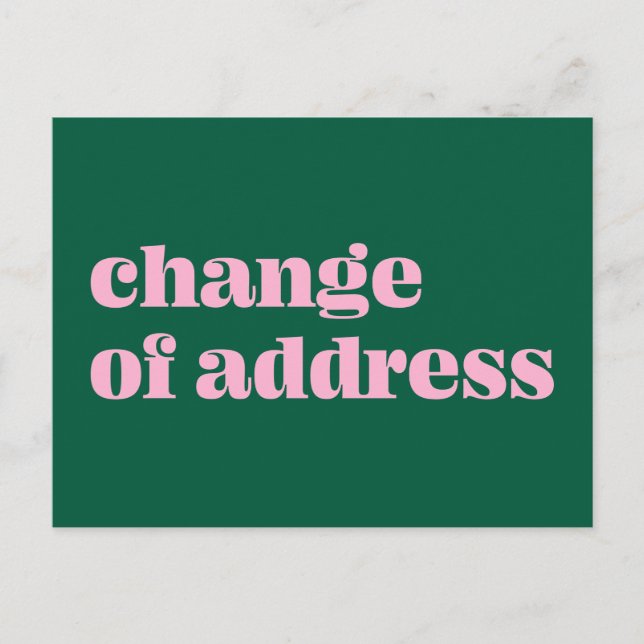 Postal Anuncio de cambio de dirección Simple Rosa Verde (Anverso)
