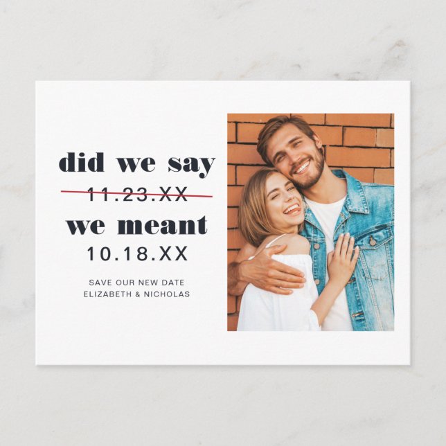 Postal Anuncio de cambio de fecha de boda | ¿Lo dijimos? (Anverso)