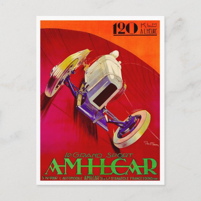 Postal Anuncio de carreras de Amilcar 1927 (Anverso)