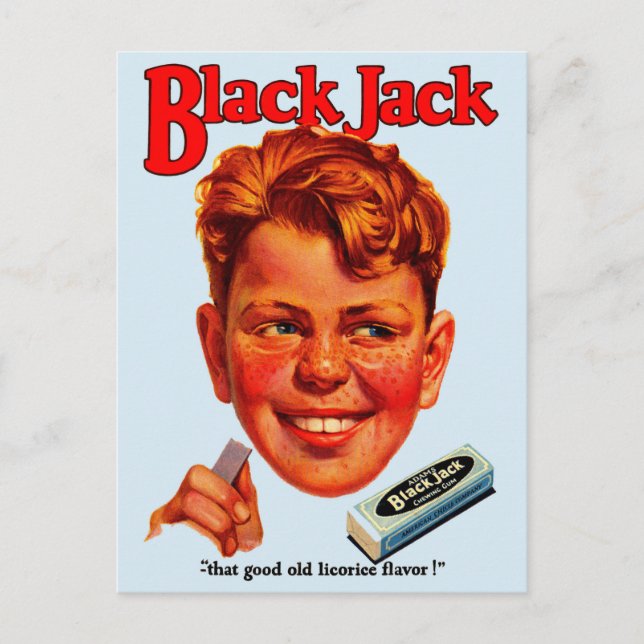 Postal Anuncio de chicle Black Jack de los años 20 (Anverso)
