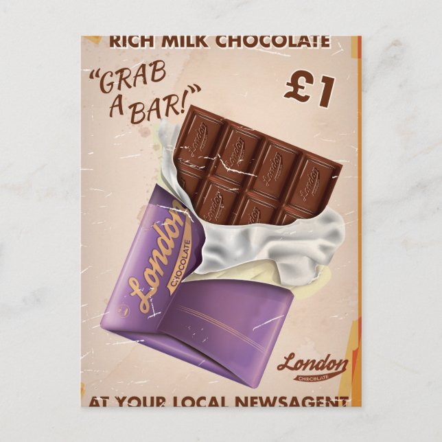 Postal Anuncio de chocolate británico vintage. (Anverso)