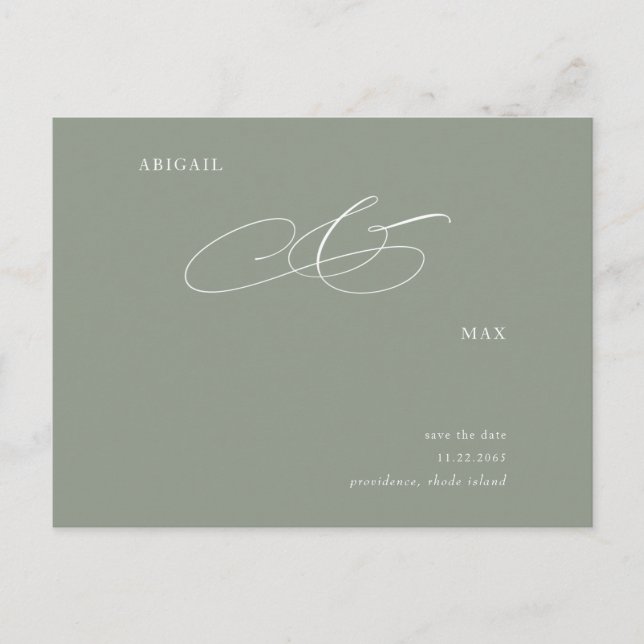 Postal Anuncio de compromiso de boda elegante de salvia (Anverso)