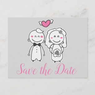 Postal Anuncio de compromiso de novia y novio rosa y gris