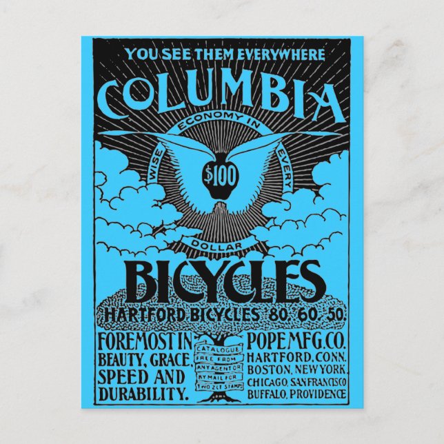 Postal Anuncio de cosecha - Bicicletas de Columbia (Anverso)