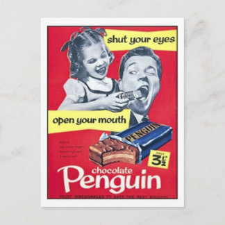 Postal Anuncio de cosecha de pingüino de chocolate