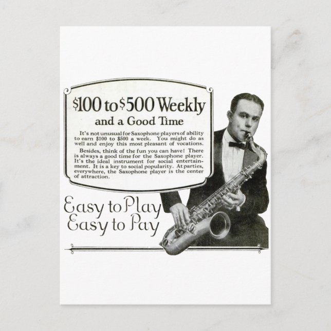 Postal Anuncio de cosecha de saxofón (Anverso)