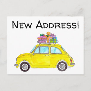 Postal Anuncio de dirección Amarillo Retro Fiat 500