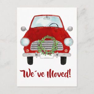 Postal Anuncio de dirección Coche rojo con Cristo  Tarjet