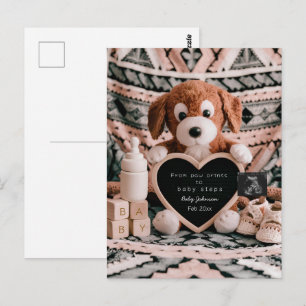 Postal Anuncio de embarazo con peluche de cachorro adorab