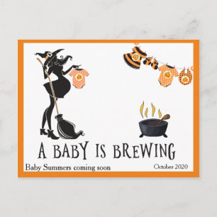 Postal Anuncio de embarazo de octubre de Halloween Bruja