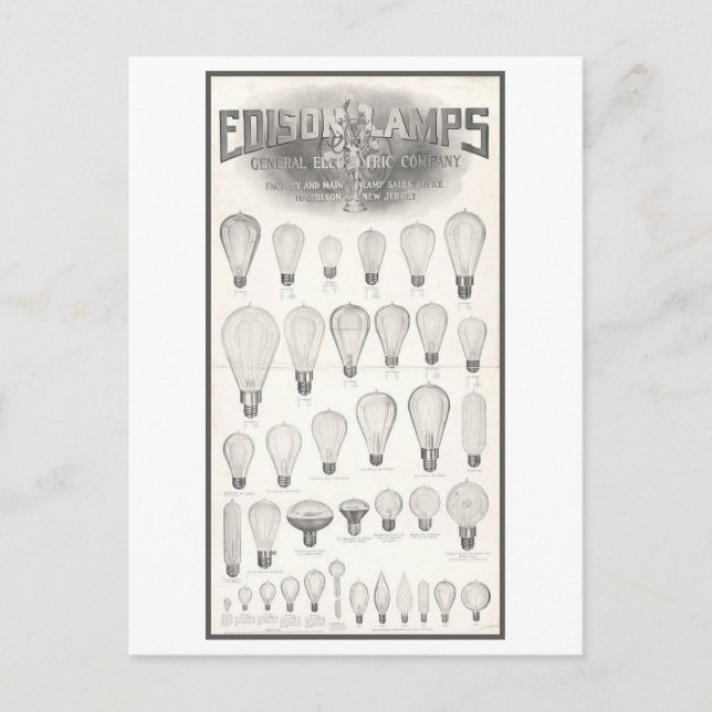 Postal Anuncio de época Bombillas de luz Edison (Anverso)