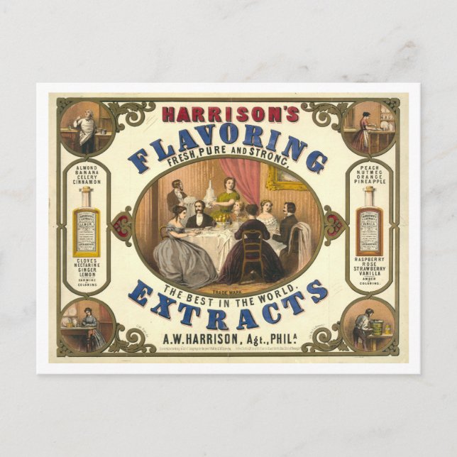 Postal Anuncio de época Extracto de Flavoring de Harrison (Anverso)
