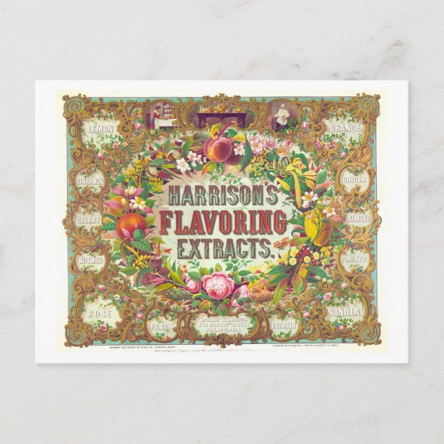 Postal Anuncio de época Extracto de Flavoring de Harrison (Anverso)