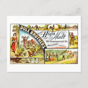 Postal Anuncio de época para Dole Bros. Hops & Malt