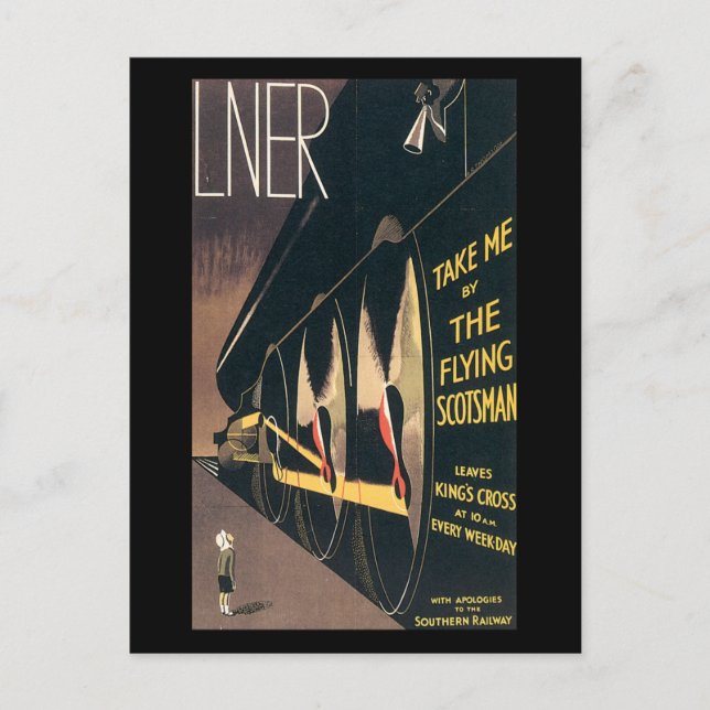 Postal Anuncio de época para el tren de Escocia voladora (Anverso)