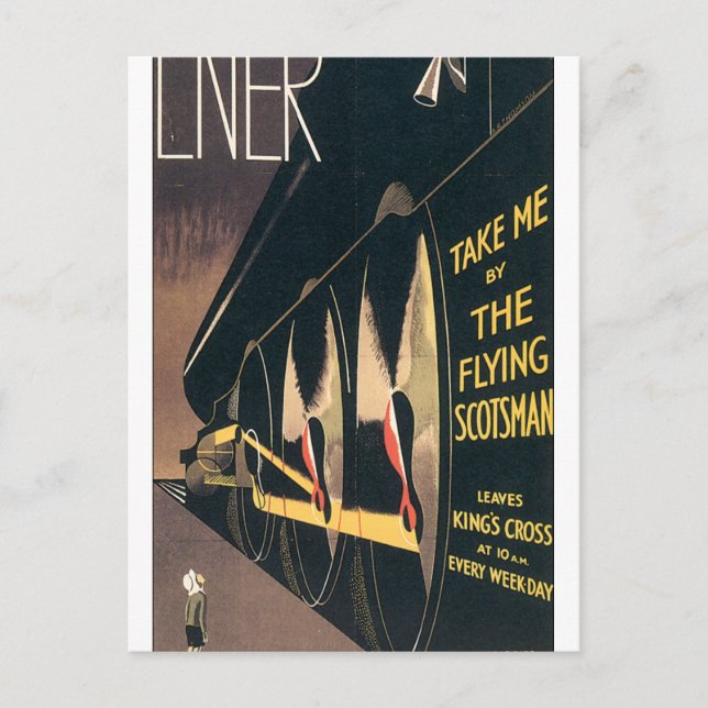 Postal Anuncio de época para el tren de Escocia voladora (Anverso)