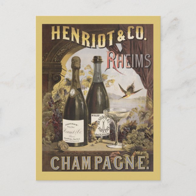 Postal Anuncio de época para Henriot & Co. Rheims Champag (Anverso)